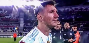 Leo Messi crying tears of joy after finally celebrating Copa America with Argentinian people